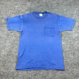 Vintage Cheetah Mervyns T Shirt Mens Small Loom Blue Crew Neck Pocket Cotton